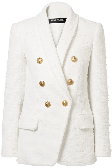 Balmain Double-breasted bouclé-tweed blazer White Women Clothing