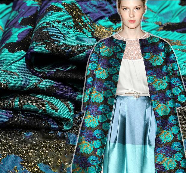 Blue green jade new French jacquard brocade fashion fabric Tingkuo