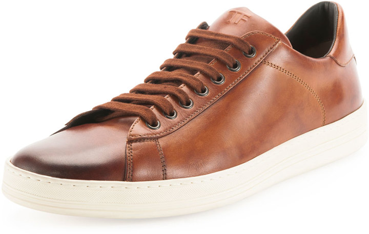 Tom Ford Russel Calf Leather Low Top Sneaker Light Brown, $890