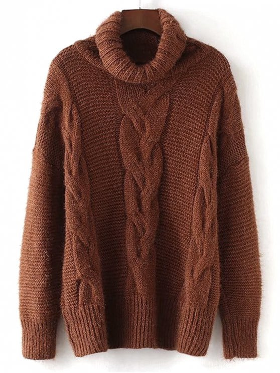 39% OFF] 2019 Textured Turtleneck Cable Knit Sweater In BROWN ONE
