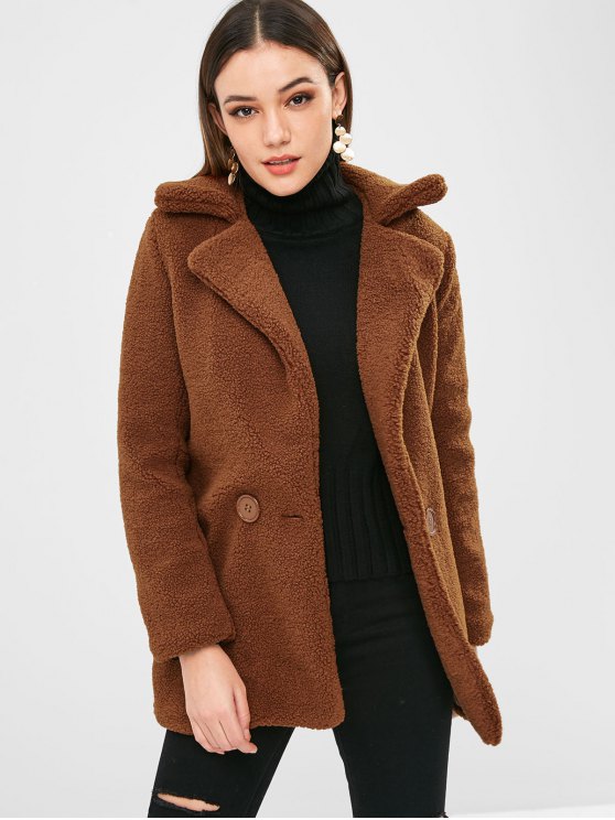 33% OFF] 2019 Double Breasted Faux Fur Winter Coat In BROWN M | ZAFUL