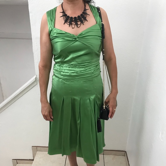 WD.NY Dresses | Wdny Green Silk Mid Calf Length Dress | Poshmark