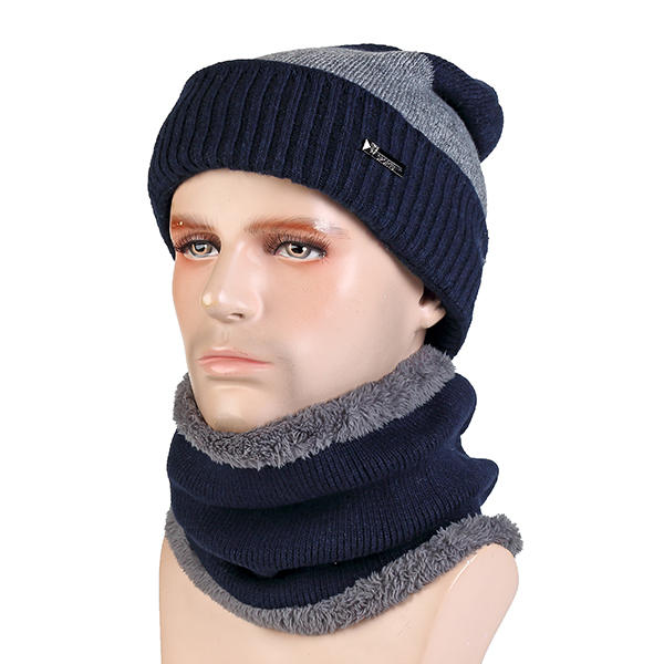 men winter wool blend warm knitted hat and scarf set at Banggood