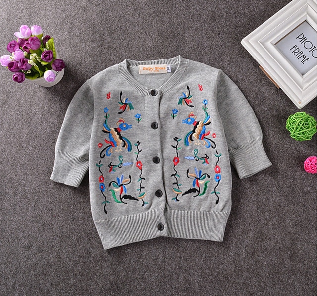 Girls Sweater Cardigans Children Clothes Flower Embroidery Sweaters