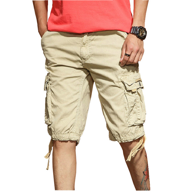2018 Summer Cargo Shorts Men Solid Cotton High Quality Military