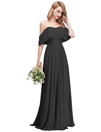 CLOTHKNOW Strapless Chiffon Bridesmaid Dresses Long with Shoulder