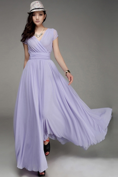 Women's Elegant Fashion Maxi Surplice Chiffon Dress - OASAP.com