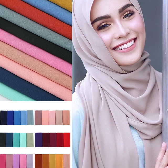 women plain bubble chiffon scarf hijab wrap printe solid color