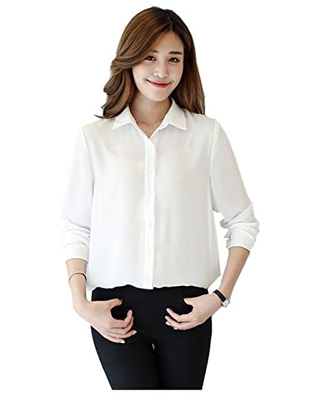 Women Long Sleeve Chiffon Shirt Blouse Tops Elegant Solid Shirts