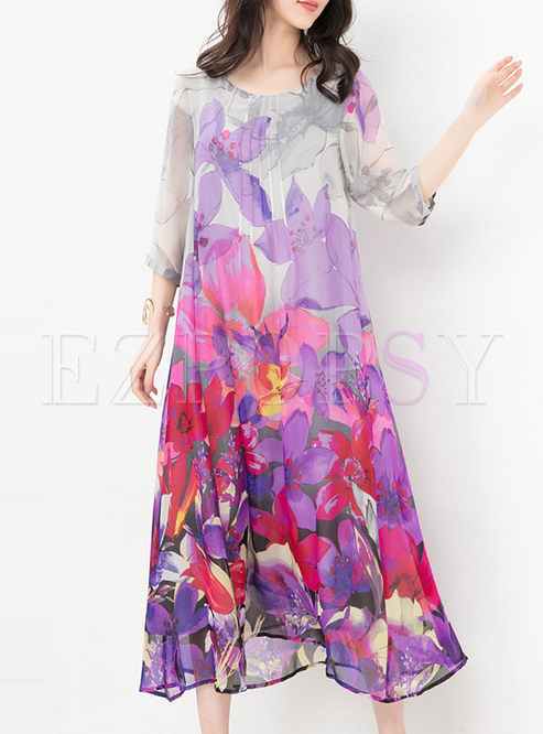 Dresses | Maxi Dresses | Purple Three-quarter Sleeve Print Coast Dress