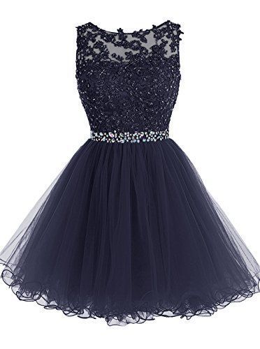 Modest Princess Lace Navy Blue Homecoming Dress Short Tulle Cocktail
