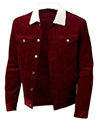 Shaun Corduroy Trucker Red White Fur Cotton Jacket at Amazon Men's