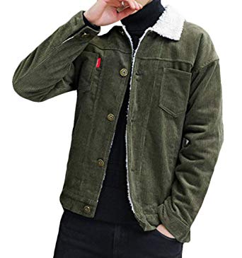 BYWX Men Long Sleeve Slim Fit Lined Fleece Corduroy Jacket Coat at