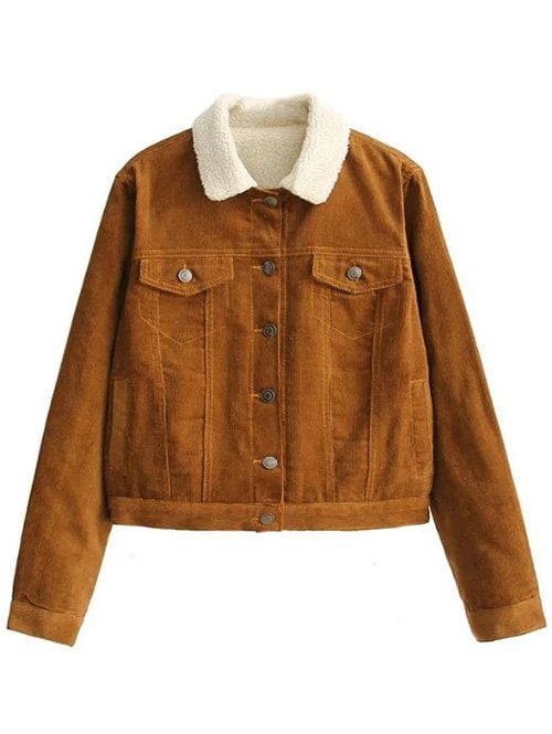 2019 Button Up Fleece Lined Corduroy Jacket | Rosegal.com