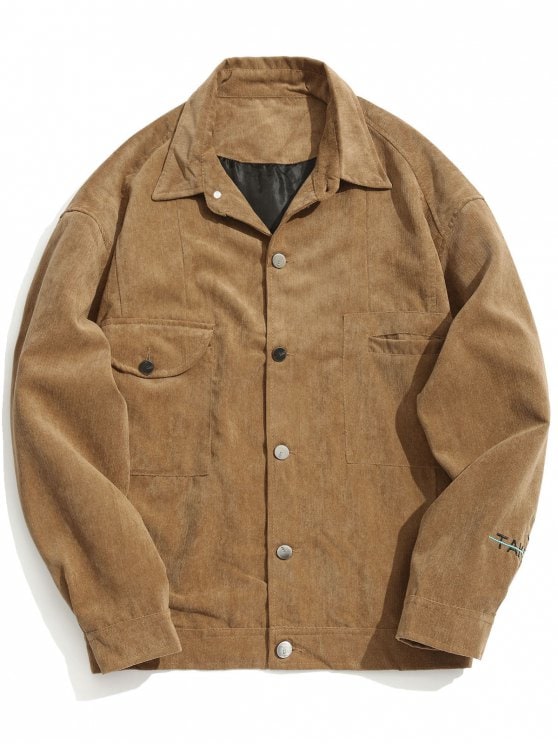 26% OFF] 2019 Take Five Graphic Corduroy Jacket In KHAKI M | ZAFUL