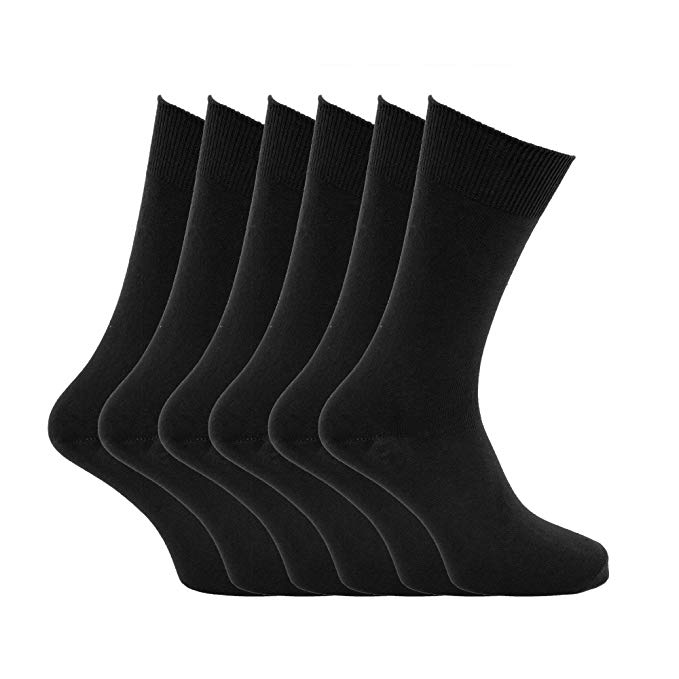 Mens plain 100% cotton socks (Pack of 6) (US Shoe 6.5 - 11.5) (Black