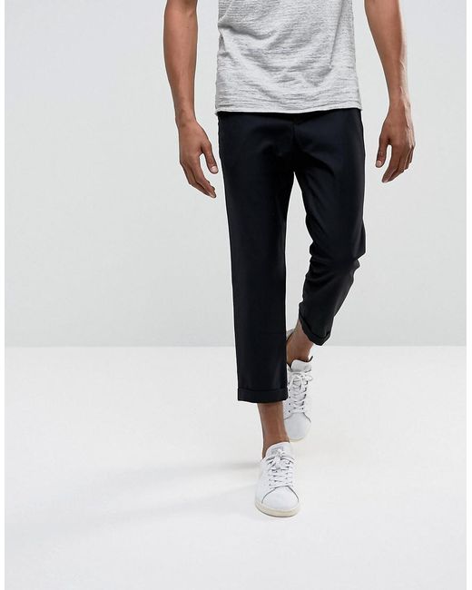 Lyst - Bellfield Cropped Pants With Pleated Front in Black for Men