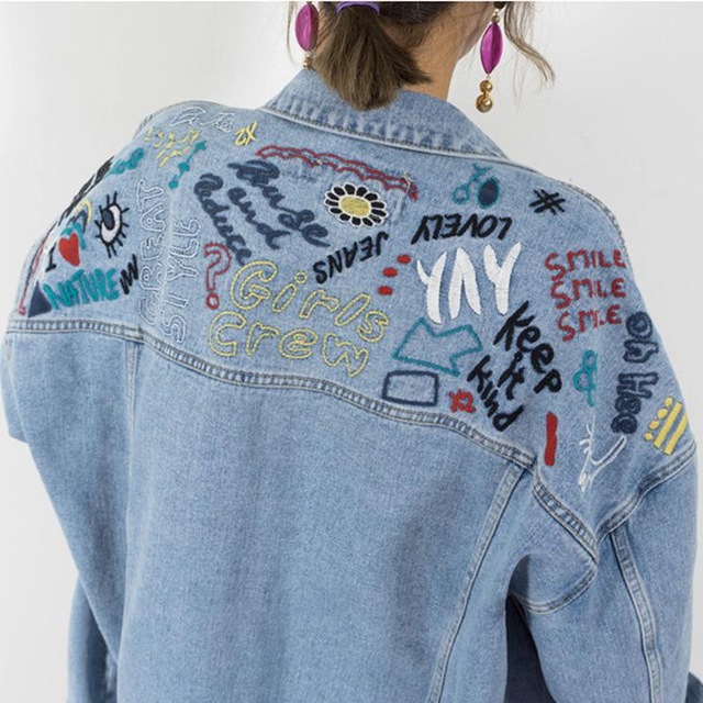 Spring Summer of 2017 New Women's Embroidered Denim Jacket Behind