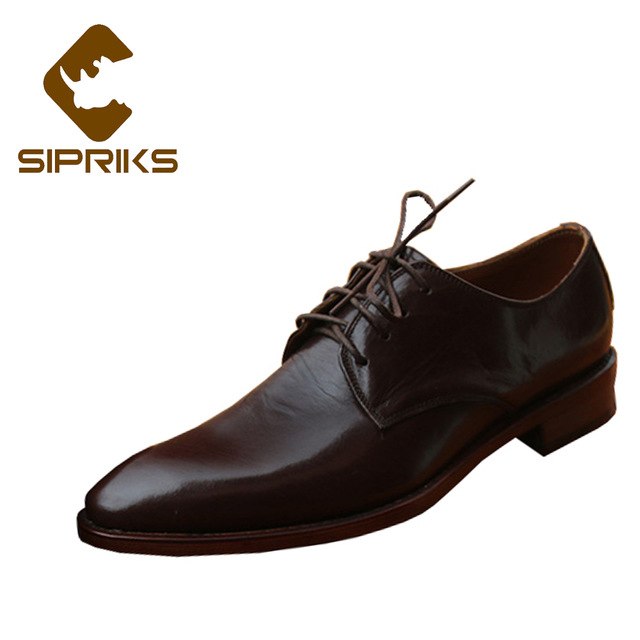 Sipriks Luxury Calf Leather Derby Shoes For Men Pointed Toe Dress