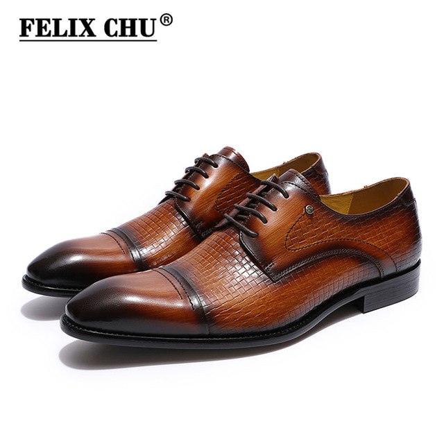 FELIX CHU Italy mens dress shoes genuine leather cap toe derby shoes