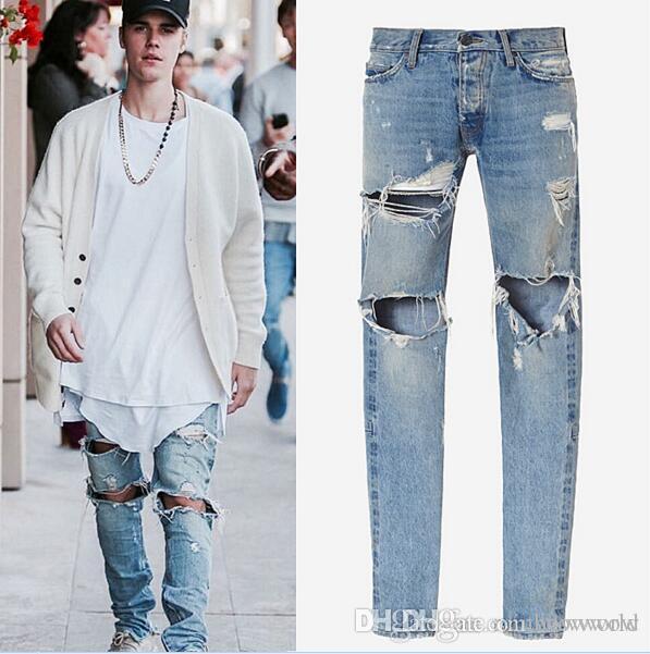 2019 Slim Fit Ripped Jeans Men Hi Street Mens Distressed Denim