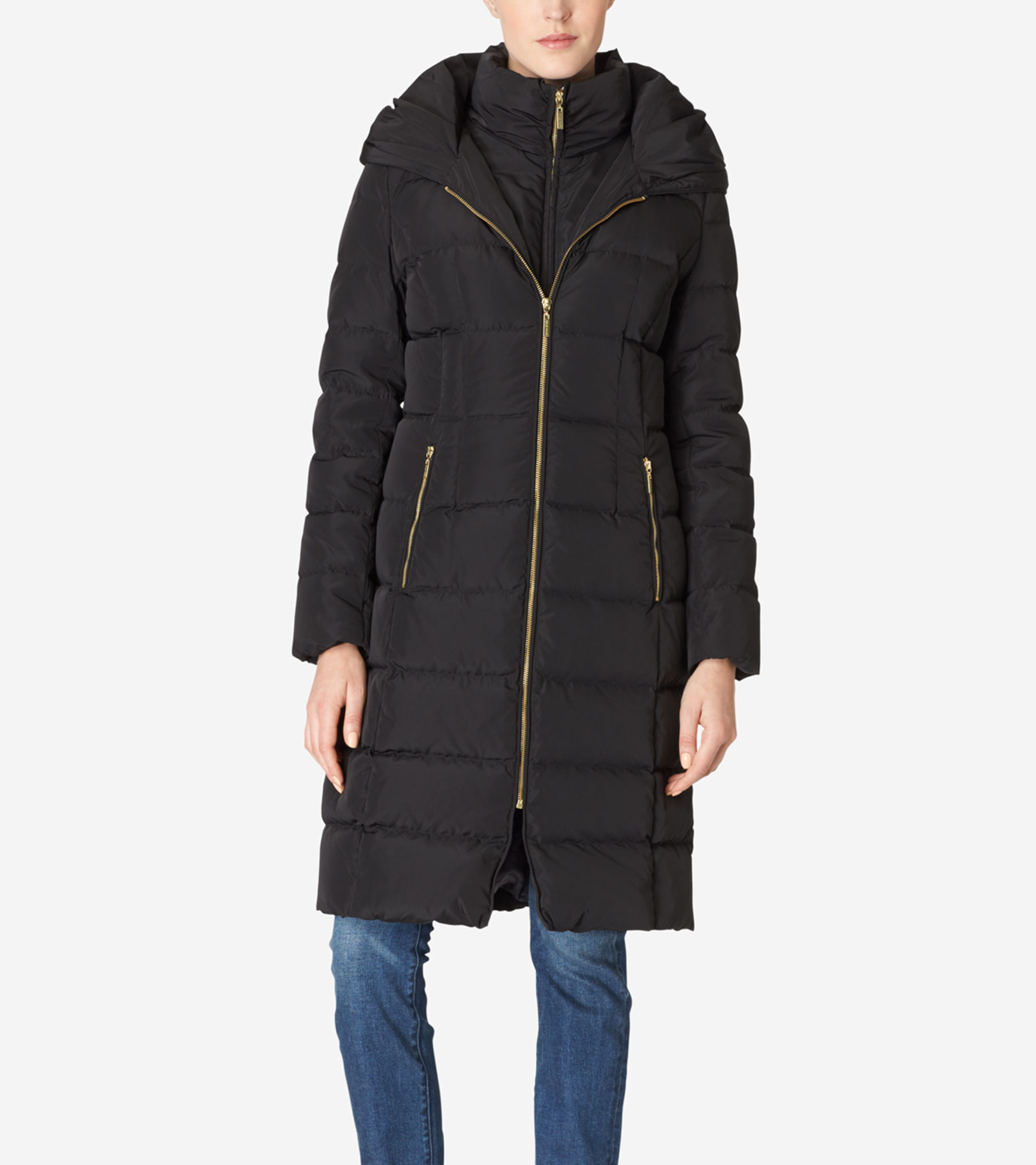 Women's Hooded Quilted Exposed Down Jacket in Black | Cole Haan