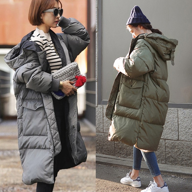 Korean Oversized Winter Jacket Women Long Hooded Thicken Warm Padded