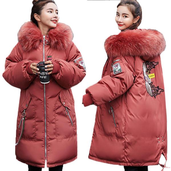 Embroidery Thick Long Down Parkas Hooded Winter Coat For Ladies u2013 Kaaum