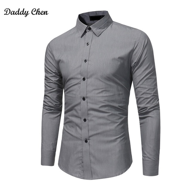 2018 brand Formal shirt men fashion slim fit Solid gray black men's
