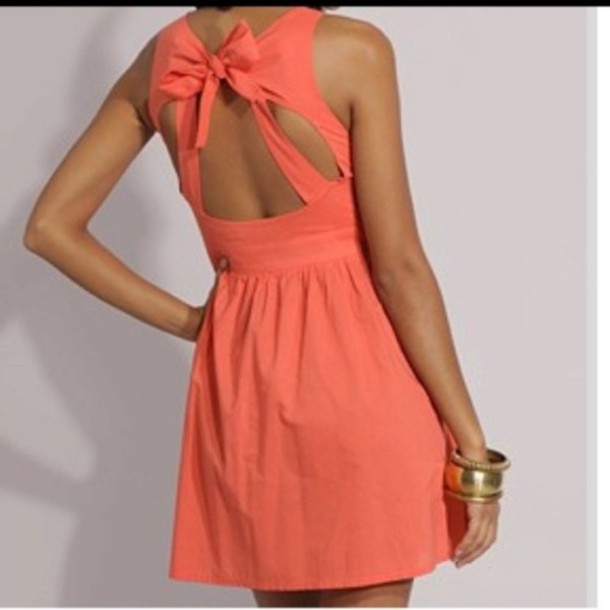 dress, peach dress, bow back dress, cut-out dress, bow, pink, open