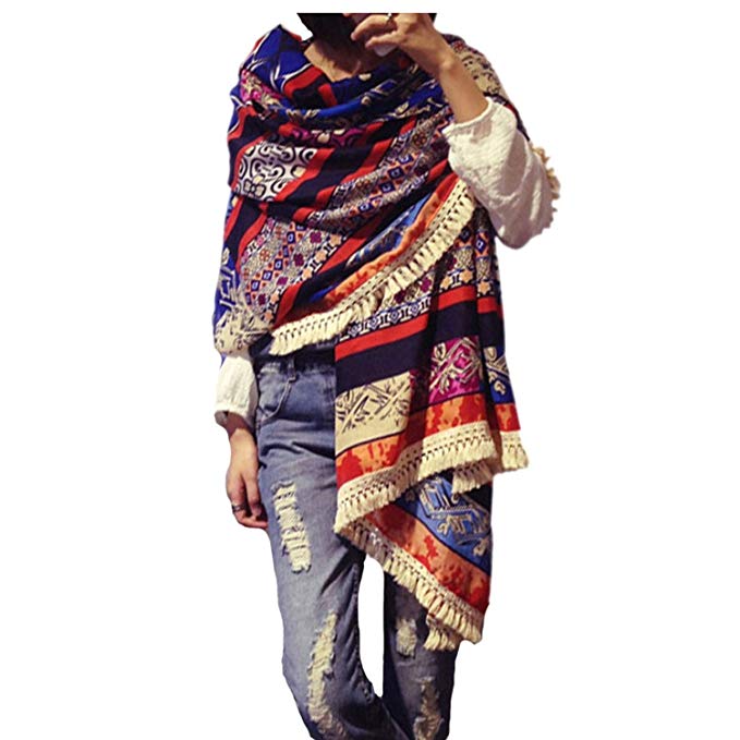 Women's Boho Bohemian Soft Blanket Oversized Fringed Scarf Wraps