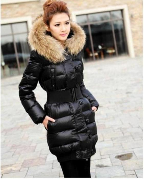 2019 Women's Quilted Down Fur Collar Hooded Jacket Expedition Parka