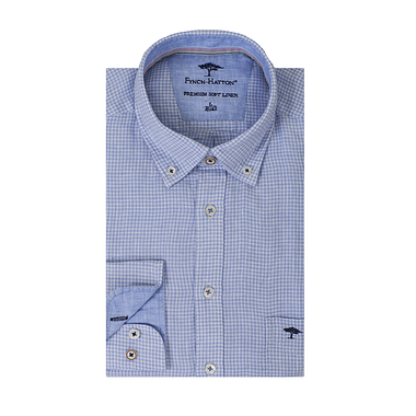 Fynch-Hatton Linen Check Shirt for Men in Blue | Goddards