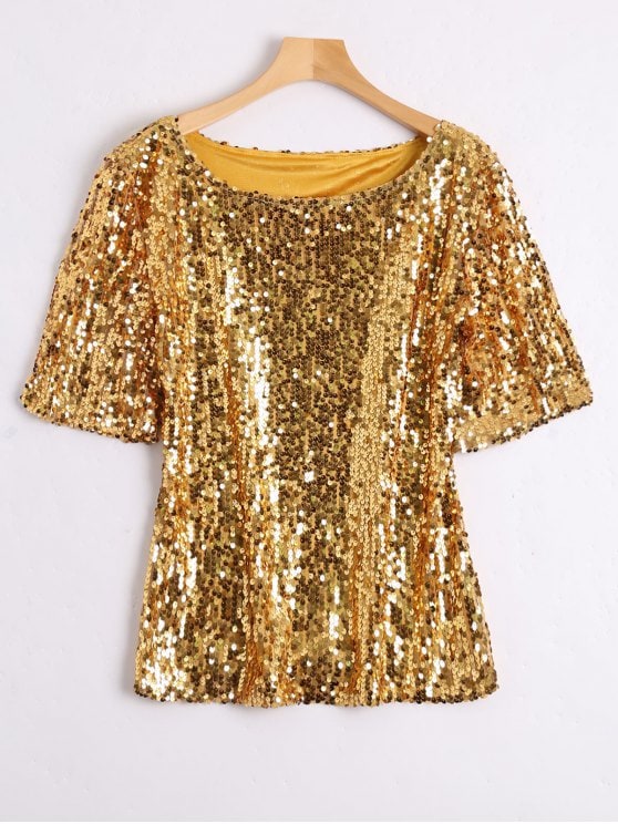 31% OFF] 2019 Plus Size Sequined Glitter T-shirt In GOLDEN 4XL | ZAFUL