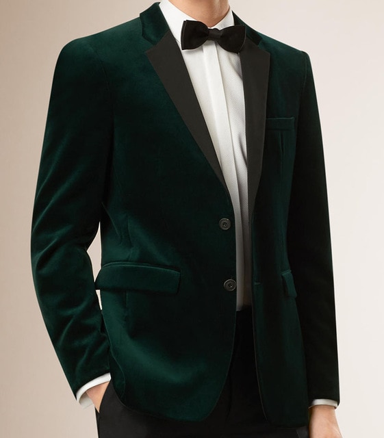 Mens Velvet Blazers Custom Made Slim Fit Dark Green Velvet Jacket