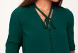 Dark Green Blouse - Button-Up Blouse - Long Sleeve Blouse