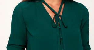Dark Green Blouse - Button-Up Blouse - Long Sleeve Blouse