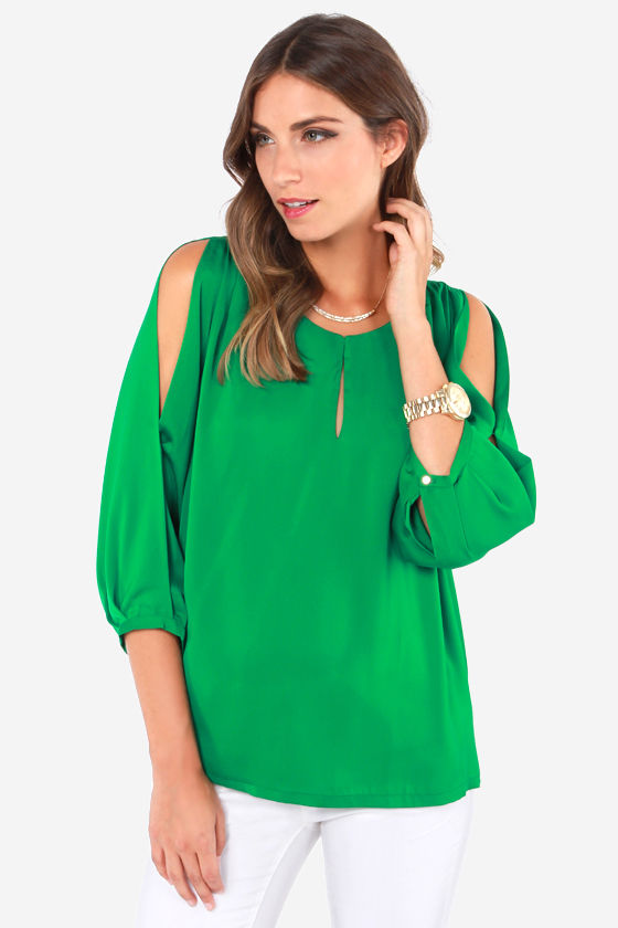Cute Green Top - Cold Shoulder Top - Green Blouse - $45.00