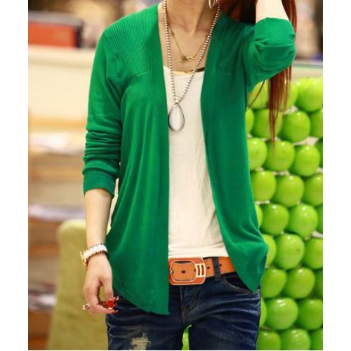 Ladylike Long Sleeve Solid Color Cardigan For Women green blue pink