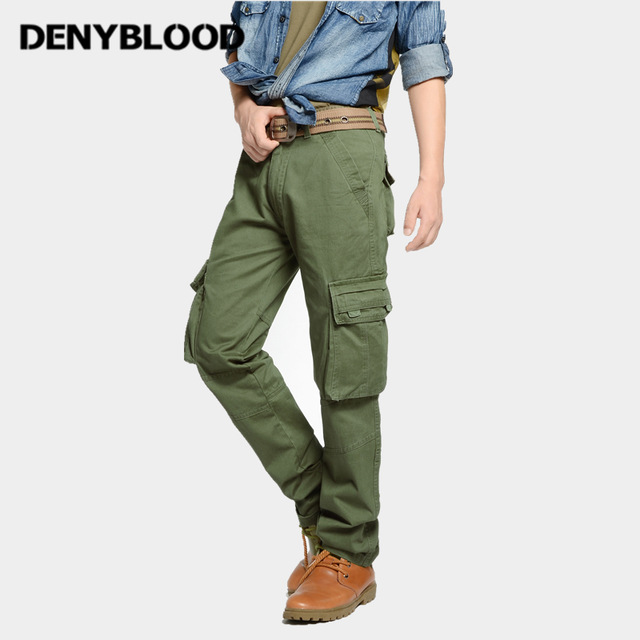 Denyblood Jeans Mens Cargo Pants Multi Pocket Military Army Green