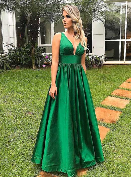 dress day | Simple v neck green long prom dress, green evening dress