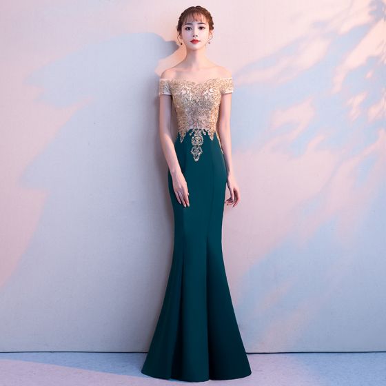 Elegant Dark Green Evening Dresses 2018 Trumpet / Mermaid Lace