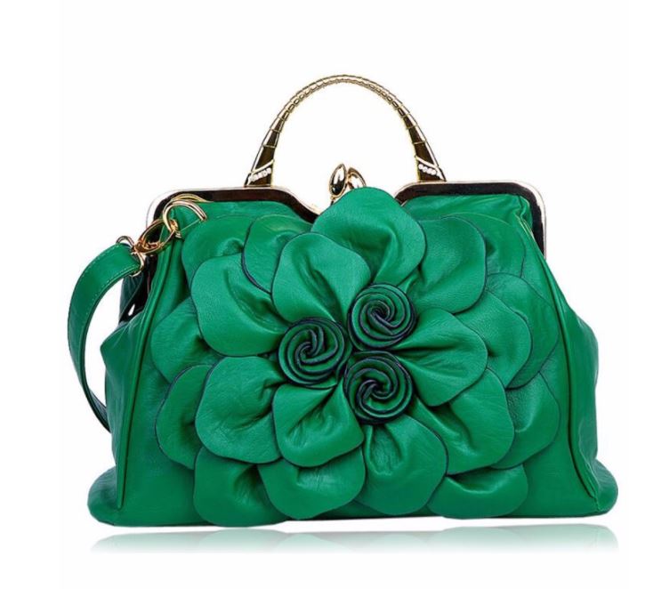 Luxury Dark Green Purse Orange Shoulder Bag Fashion Show Big Flower