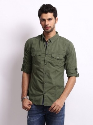 Shirts - United colors of benetton men olive green slim fit casual
