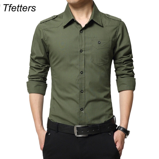 TFETTERS Men's Shirt Epaulette Fashion Full Sleeve Epaulet Shirt