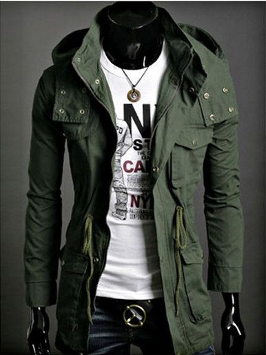 Navy Green Men Jacket Mens Slim Fit Zip Jacket Coat by Wowcosplay