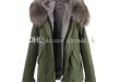 2019 Grey Fur Army Green Parka Rabbit Fur Lining Green Canvas Cotton