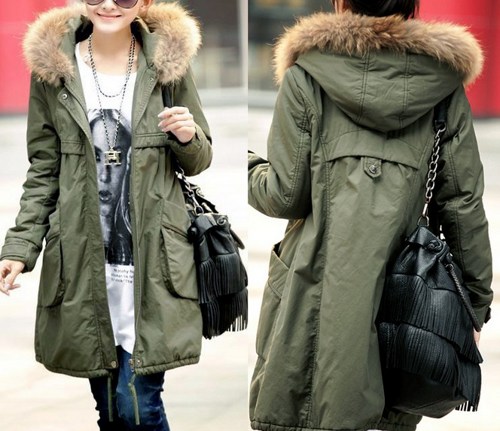 Chic Fashion Green Parka With Fur winter coat with fur hood - Stacha