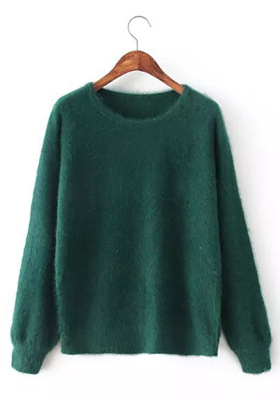 Dark Green Plain Long Sleeve Sweater - Pullovers - Sweaters - Tops