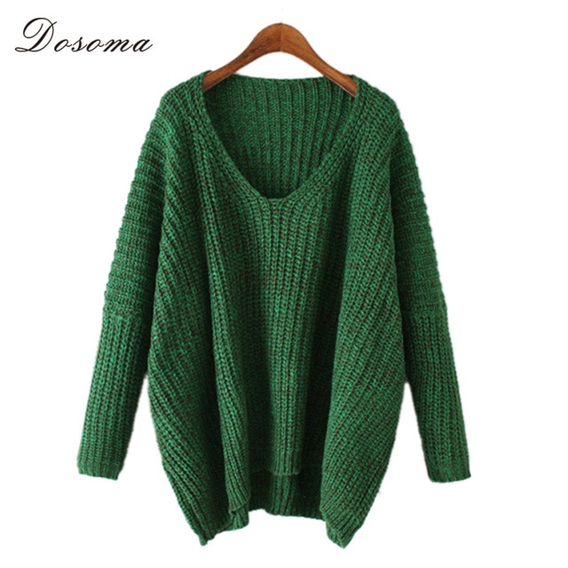 women thicken v neck sweater 2018 european style sexy green sweater